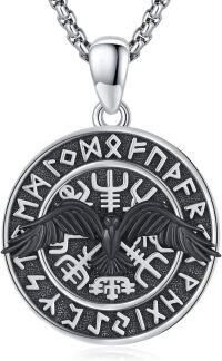 wholesale 925 Sterling Silver Raven Norse Runes Pendant - Viking Jewelry for Men Women -04-Raven