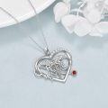 wholesale 925 Sterling Silver Heart Shaped Caduceus Angel Wings RN Necklace with Red Stone and Crystals-0-5
