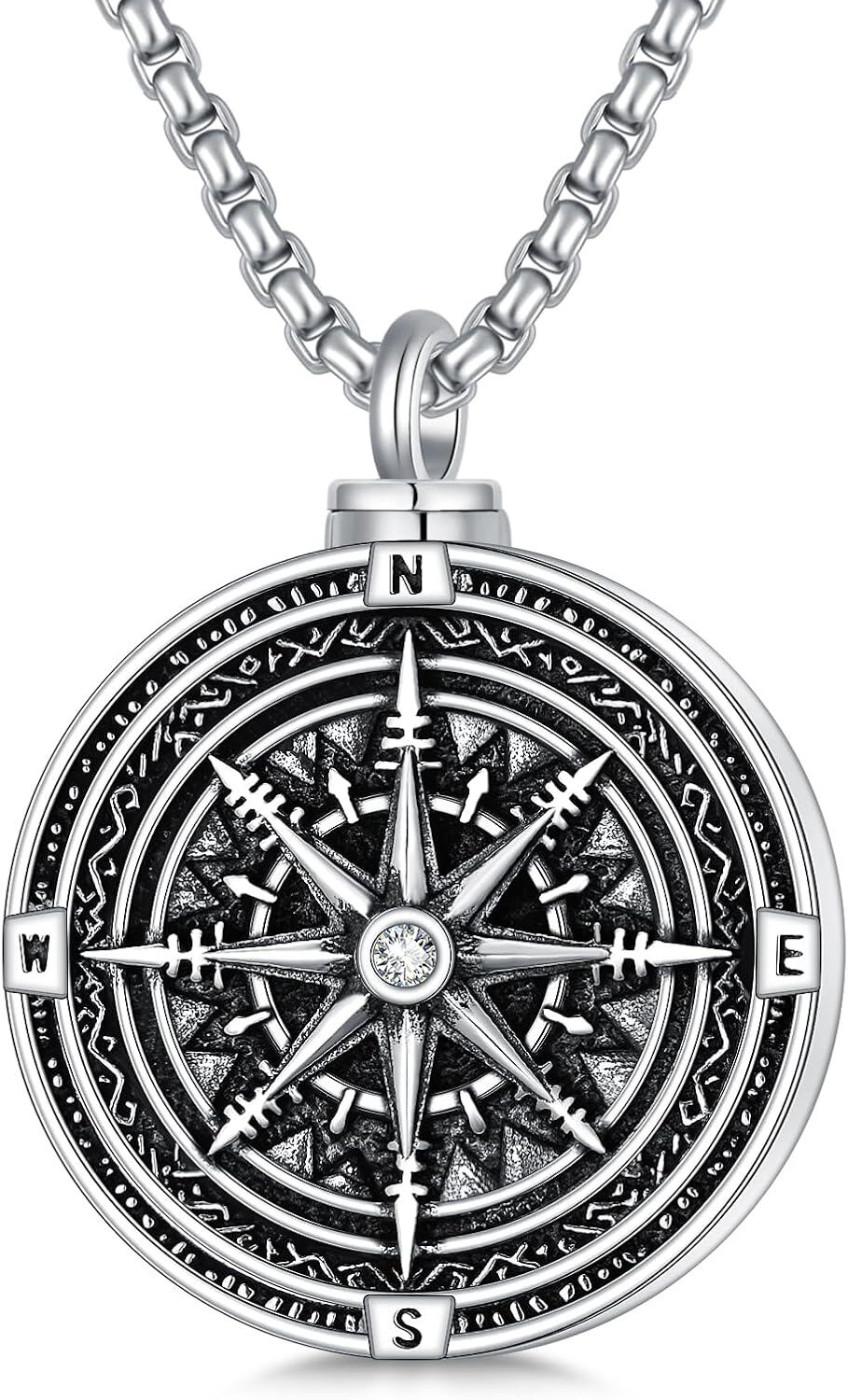 925 Sterling Silver Compass Pendant Necklace for Men Women -0-0