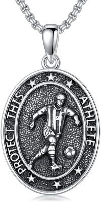 wholesale 925 Sterling Silver Sports Athlete Pendant Necklace - Protect This Athlete Charm Chain s for Men & Women-Soccer Necklace