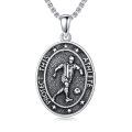wholesale 925 Sterling Silver Oxidized Soccer Player Protect This Athlete Oval Pendant Necklace-0-0