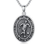 wholesale 925 Sterling Silver Oxidized Soccer Player Protect This Athlete Oval Pendant Necklace-Soccer Necklace