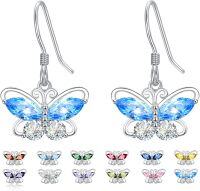wholesale 925 Sterling Silver Cubic Zirconia 12 Birthstone Butterfly Dangle Earrings-12-Dec.