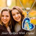 wholesale 925 Sterling Silver Blue Crystal Heart Pendant Necklace for Women - Always My Sister Forever My Friend-0-1