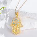 wholesale Gold 925 Sterling Silver Hamsa Necklace with Blue CZs and Star of David Pendant 36 Chain-0-1