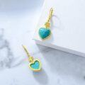 wholesale 925 Sterling Silver Natural Turquoise Heart Drop Earrings with Flower Accent - Vintage Style Leverback Jewelry for Women's Gifts-0-5
