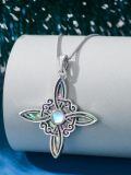 wholesale 925 Sterling Silver Celtic Cross Pendant With Moonstone And Abalone Inlay Necklace-0-1