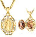 wholesale 925 Sterling Silver Plated Gold Metal Custom Photo Locket Pendant with Virgin Mary Design and Back Engraving - Personalized Religious Jewelry for Women & Men -0-0