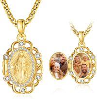 wholesale 925 Sterling Silver Plated Gold Metal Custom Photo Locket Pendant with Virgin Mary Design and Back Engraving - Personalized Religious Jewelry for Women & Men -Mary Necklace-12