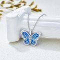 wholesale 925 Sterling Silver Blue Opal Butterfly Pendant Necklace with Cubic Zirconia Accents-0-1