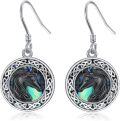 wholesale 925 Sterling Silver Celtic Knot Abalone Shell Black Horse Head Drop Earrings for Women Girls Gifts Jewelry 4cm Long-0-0