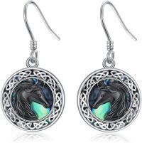 wholesale 925 Sterling Silver Celtic Knot Abalone Shell Black Horse Head Drop Earrings for Women Girls Gifts Jewelry 4cm Long-Celtic Horse