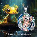 wholesale 925 Sterling Silver Metal Crystal Axolotl Pendant Necklace with Blue Stone and Rose Gold Accents-0-2