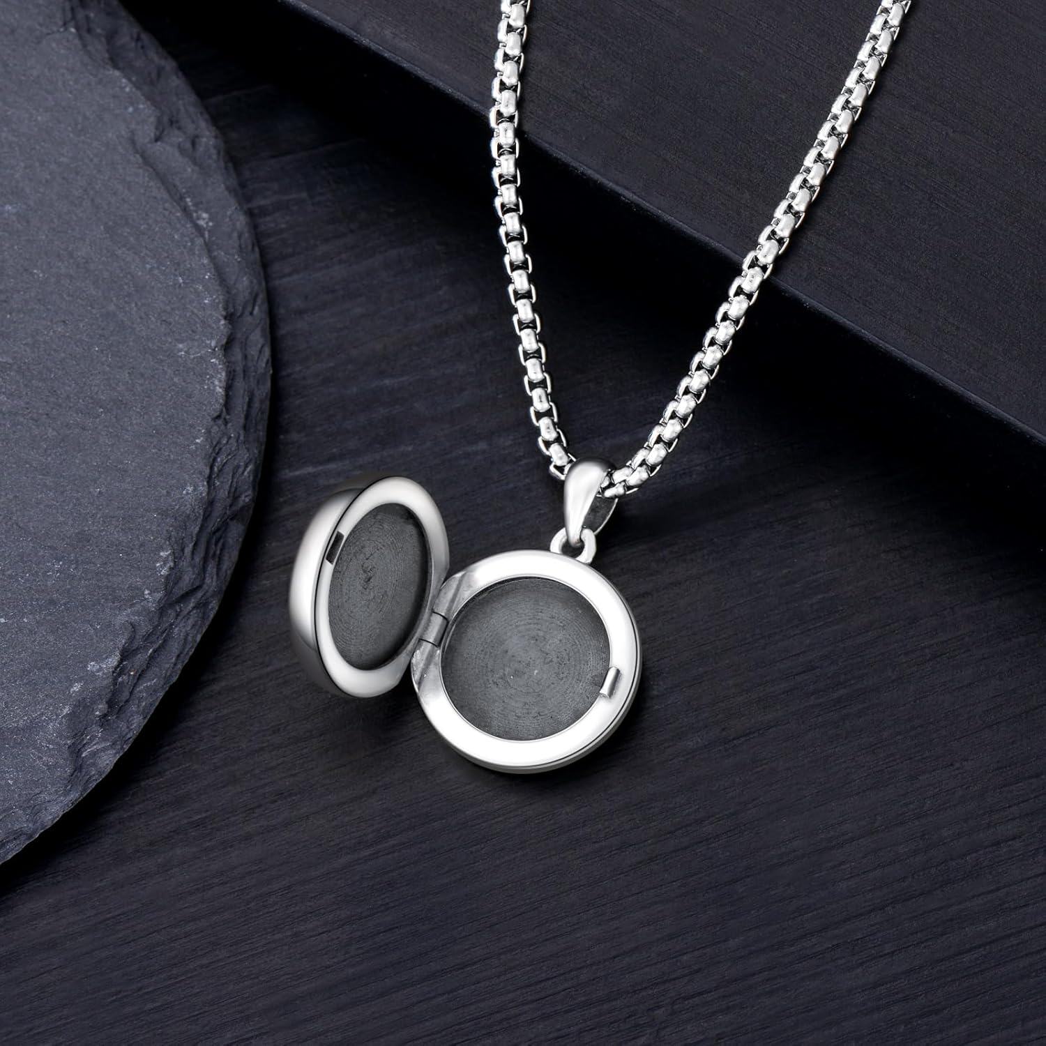 925 Sterling Silver Gothic Skull Photo Locket Pendant with Memento Mori Inscription and Fire Design - Amor Fati Theme (24 inch)-0-3