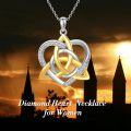 wholesale Gold-Plated 925 Sterling Silver Natural Cubic Zirconia Celtic Trinity Knot Heart Pendant Necklace-0-4