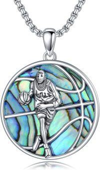 wholesale 925 Sterling Silver Sports Pendant Necklace with Basketball Player Design and Abalone Shell Inlay - Mens Fashion s-basketball