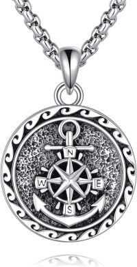 wholesale 925 Sterling Silver Compass Anchor Lion Head Pendant Necklace  with Chain 24-Anchor