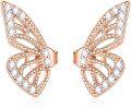 wholesale Gold 925 Sterling Silver CZ Butterfly Stud Earrings with Half Wing Design-0-8
