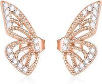 wholesale Gold 925 Sterling Silver CZ Butterfly Stud Earrings with Half Wing Design-C_Rose Gold