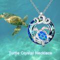 wholesale 925 Sterling Silver Blue Opal Crystal Sea Turtle Pendant Necklace for Women-0-2