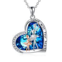 TOUPOP Silver Crystal Ballerina Heart Pendant Necklace-undefined