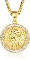 wholesale Gold 925 Sterling Silver Lion Head Necklace with Cubic Zirconia and  for Men-0-0