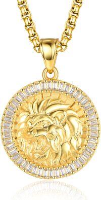 wholesale Gold 925 Sterling Silver Lion Head Necklace with Cubic Zirconia and  for Men-Silver