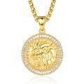 wholesale Gold 925 Sterling Silver Lion Head Necklace with Cubic Zirconia and  for Men-0-0