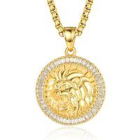 wholesale Gold 925 Sterling Silver Lion Head Necklace with Cubic Zirconia and  for Men-Silver