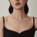 wholesale 925 Sterling Silver Opal Inlay Black Plated Cross Pendant Necklace for Men & Women-0-3