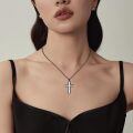 wholesale 925 Sterling Silver Black Gold Plated Cross Pendant Necklace With White Opal Inlay-0-3