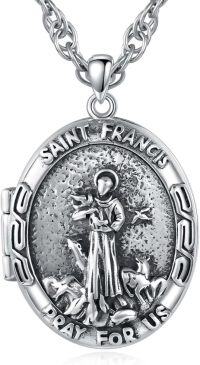 wholesale Sterling Silver Photo Locket Saint Pendant Necklace Religious Jewelry Gift-Locket Only St Francis-Customized Text St Francis-Customized Photos+Test St Francis-Customized Photos St Francis