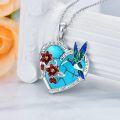 wholesale 925 Sterling Silver Red Bell Flower Hummingbird Heart Pendant Necklace-0-1