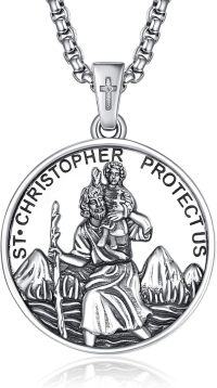 wholesale 925 Sterling Silver St Christopher Protectus Pendant Necklace for Men with 3+2 Extender Chain-A22-Saint Christopher