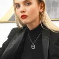 wholesale 925 Sterling Silver Square Cut Black Onyx & CZ Pendant Necklaces for Men/Women-0-3