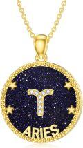 wholesale 14k Gold Plated Blue Sandstone Zodiac Necklace 12 Constellation Pendant for Women-0-11