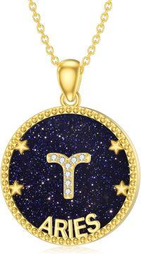 wholesale 14k Gold Plated Blue Sandstone Zodiac Necklace 12 Constellation Pendant for Women-Aries (3.21-4.19)