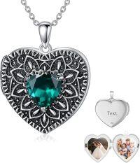 wholesale  Sterling Silver Birthstone Gemstone Heart Photo Locket Necklace Holds 2 Pictures Jewelry Gift -05 May-06 June-12 December-11 November-02 February-10 October-09 September-04 April-07 July-08 August-01 January-03 March