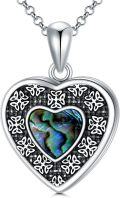 wholesale 925 Sterling Silver Abalone Shell Heart Pendant Necklace with Celtic Knots and Chain for Women (Length: Adjustable)-0-0