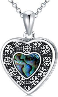 wholesale 925 Sterling Silver Abalone Shell Heart Pendant Necklace with Celtic Knots and Chain for Women (Length: Adjustable)-N-Abalone Shell Locket only