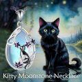 wholesale 925 Sterling Silver Teardrop Blue Moonstone Cat Pendant Necklace with Purple Flowers and Chain 45cm Length-0-1