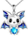 wholesale 925 Sterling Silver Metal Cubic Zirconia Blue Bat Heart Pendant Necklace for Women Girls Gifts-0-0