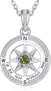 wholesale Sterling Silver Birthstone Compass Necklace for Women Gift Idea-08-Aug