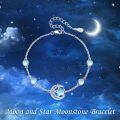 wholesale 925 Sterling Silver Crescent Moon Star Rainbow Moonstone Chain Bracelet For Women-0-4