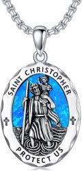 wholesale Sterling Silver Saint Michael Archangel Cross Pendant Necklace with Stone-0-0