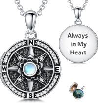 wholesale Sterling Silver Rose Flower Compass Photo Locket Necklace for Women-03-Compass Flower Locket Necklace