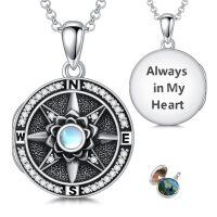 wholesale 925 Sterling Silver Rose Flower Compass Photo Locket Necklace for Women-03-Compass Flower Locket Necklace