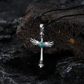 wholesale 925 Sterling Silver Winged Turquoise Cross Pendant Necklace for Women-0-3