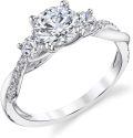 wholesale 14k Three Stone Lab Diamond Ring With Pavé Band-0-0