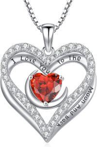 wholesale 925 Sterling Silver 12 Birthstone Double Heart Necklace for Women-7-Jul-Ruby